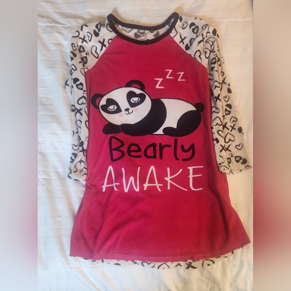 Girls Warm Hot Pink, White, and Black Polyester Nightshirt Nightgown Pajamas